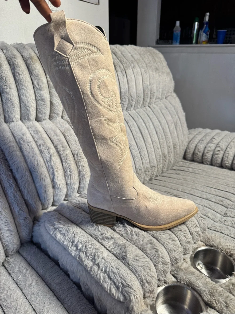Over-the-Knee Western Boot in Cream Suede